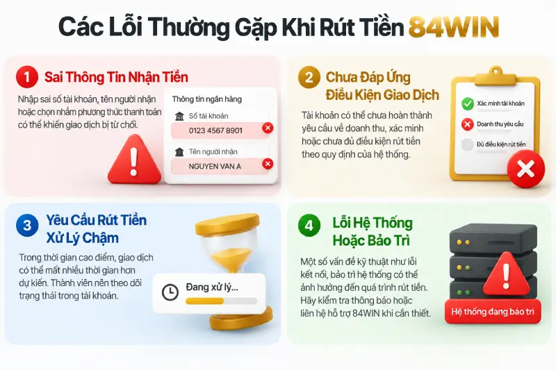 Các Lỗi Thường Gặp Khi Rút Tiền 84WIN